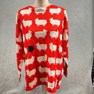 Women’s XL Orange Black Sheep Pattern Knit Sweater Long Sleeve
